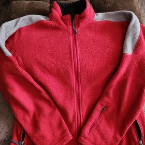 Mountain Equipment Co-op Red Full-Zip Fleece Jacket with Light Gray Accents